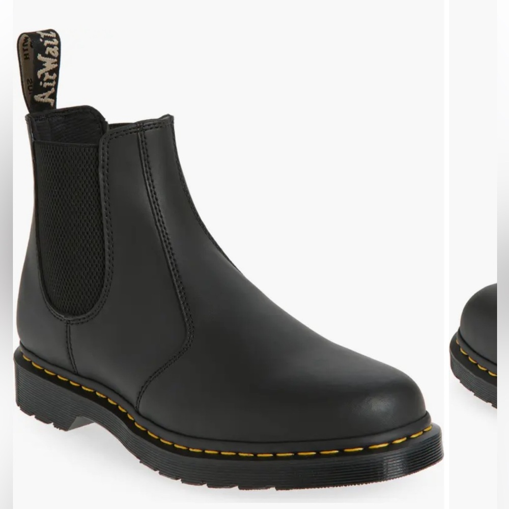 Dr. Martens Black Leather Chelsea Boots with Yellow Stitching